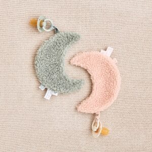 Knuffeldoekje teddy moon pale pink roze jollein speenknuffel gepersonaliseerd voorzien van naam geborduurd roze groen