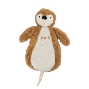 knuffeldoekje pinguïn caramel bruin speenknuffel jollein naam geborduurd