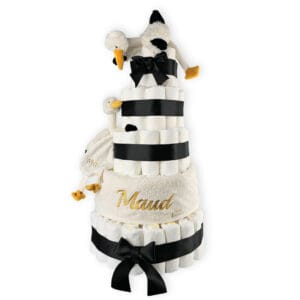 Gepersonaliseerde luiertaart met naam geborduurd Ooievaar