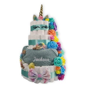 Luiertaart XL Unicorn met naam kleur mint