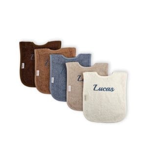 Set gepersonaliseerde slabben met naam geborduurd oud blauw